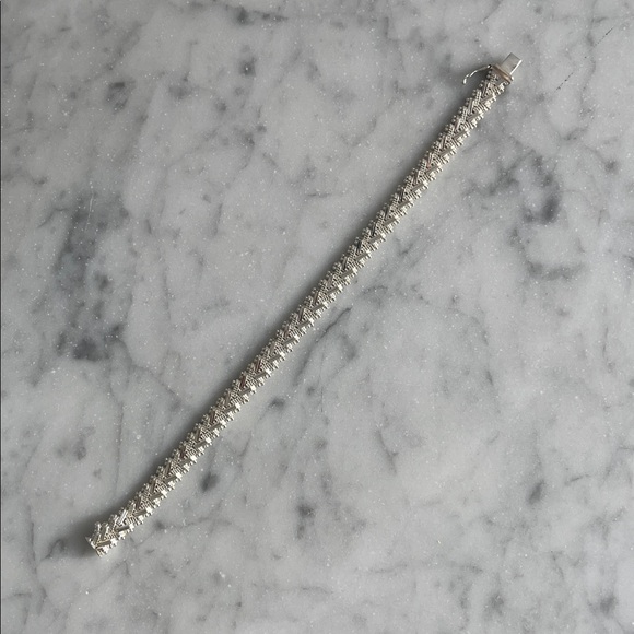 Vintage 1980s Sterling Silver 925 V Shaped Chain Link Statement Bracelet - Picture 2 of 8